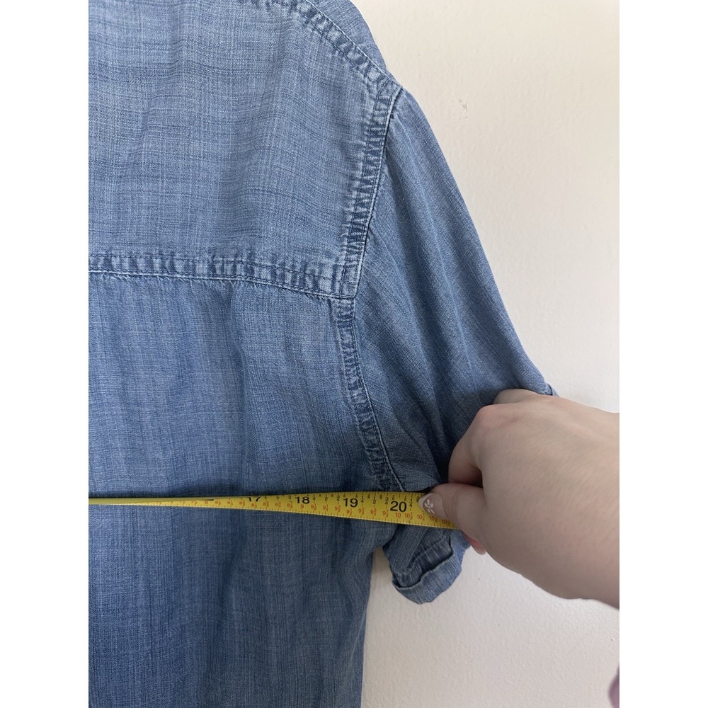 Splendid Denim Chambray Collared Short Sleeve Cropped Blouse Top Size MEDIUM - Picture 14 of 16
